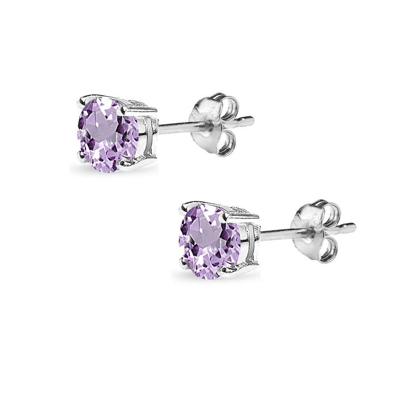 B. BRILLIANT Amethyst Earrings for Women 5mm Round-Cut Solitaire Sterling Silver Purple Earring Studs for Bridesmaids Prom Summer Fashion - Image 4